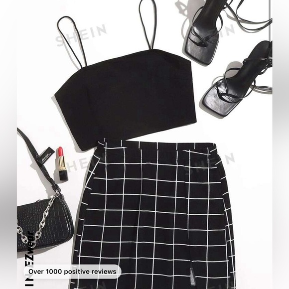 Shein Cami Top & Split Hem Grid Skirt Set - Picture 3 of 3
